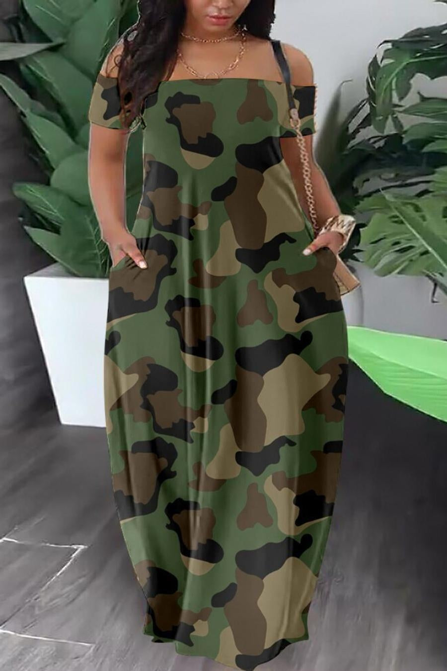 Camo Off-Shoulder Dress