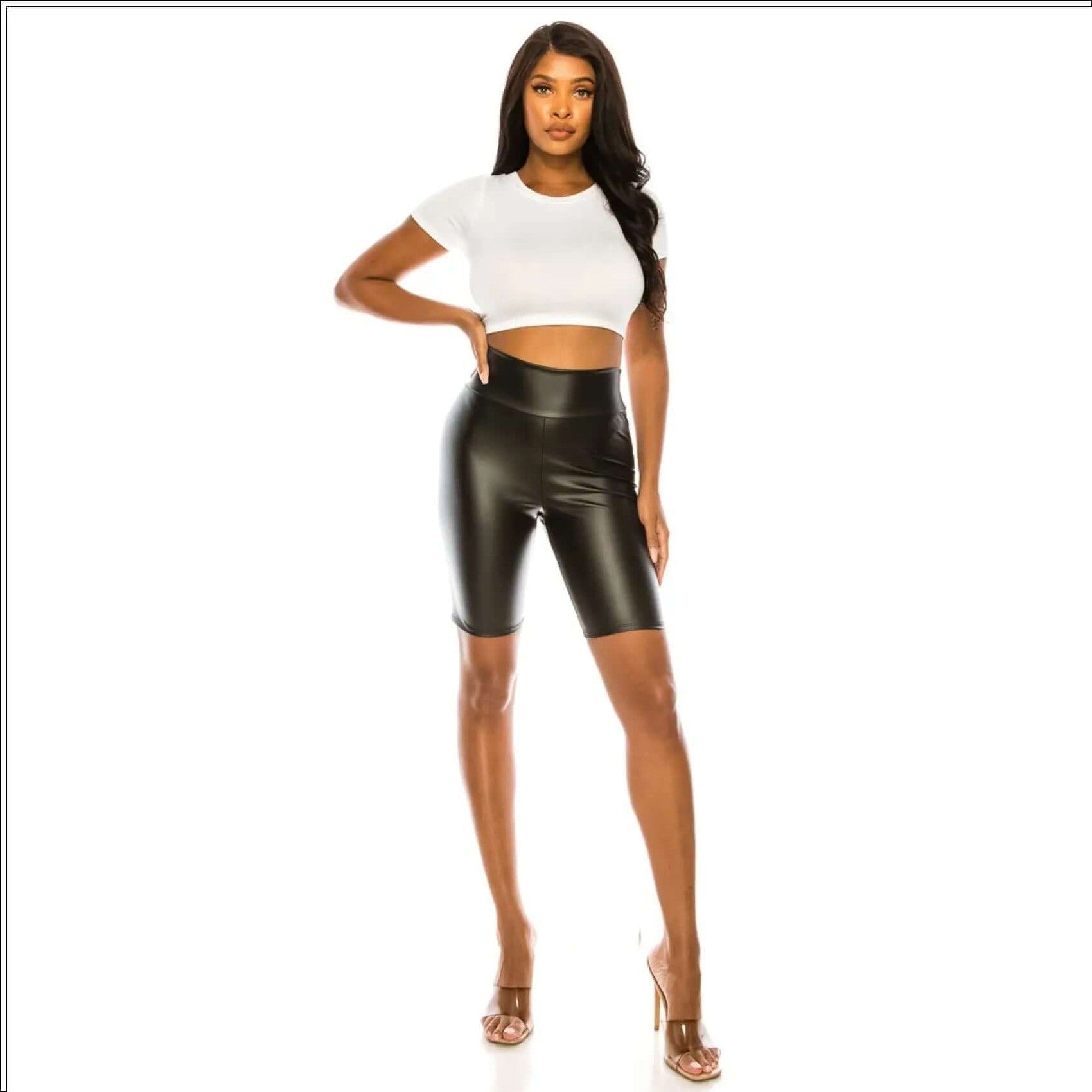 Black Faux Leather Shorts- High Waisted - Sheer Sheek Modest Boutique