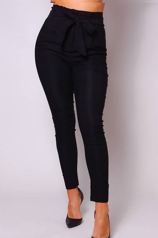 HIGH WAISTED BLACK PANTS BELTED - Sheer Sheek Modest Boutique