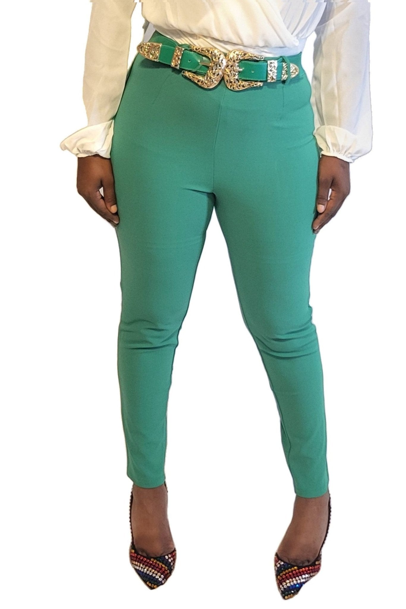 KELLY GREEN PANTS BELT BUCKLE TRIM - Sheer Sheek Modest Boutique