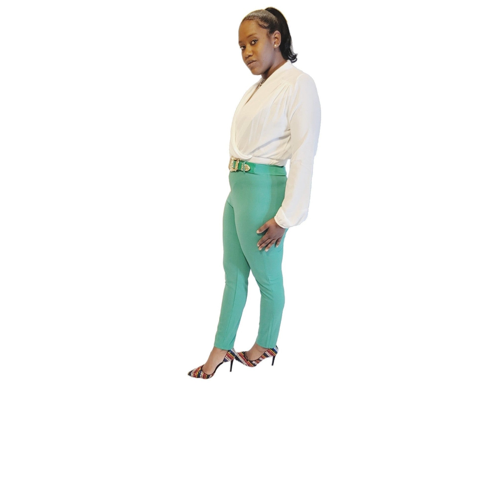 KELLY GREEN PANTS BELT BUCKLE TRIM - Sheer Sheek Modest Boutique