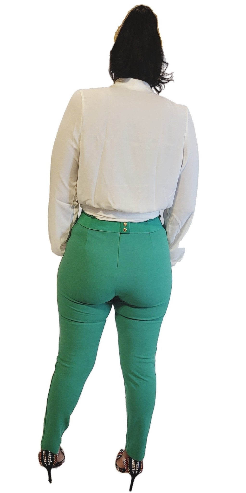 KELLY GREEN PANTS BELT BUCKLE TRIM - Sheer Sheek Modest Boutique