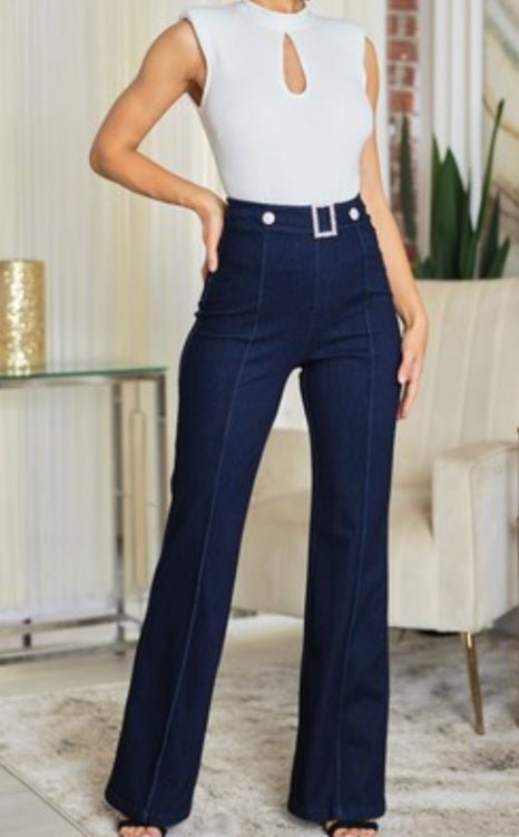 WIDE LEG DENIM PANTS HIGH WAIST FASHION - Sheer Sheek Modest Boutique