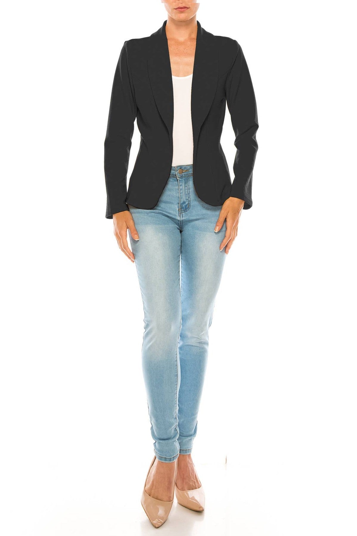 Women's Casual Office Work Long Sleeve Open Front Blazer - Sheer Sheek Modest Boutique