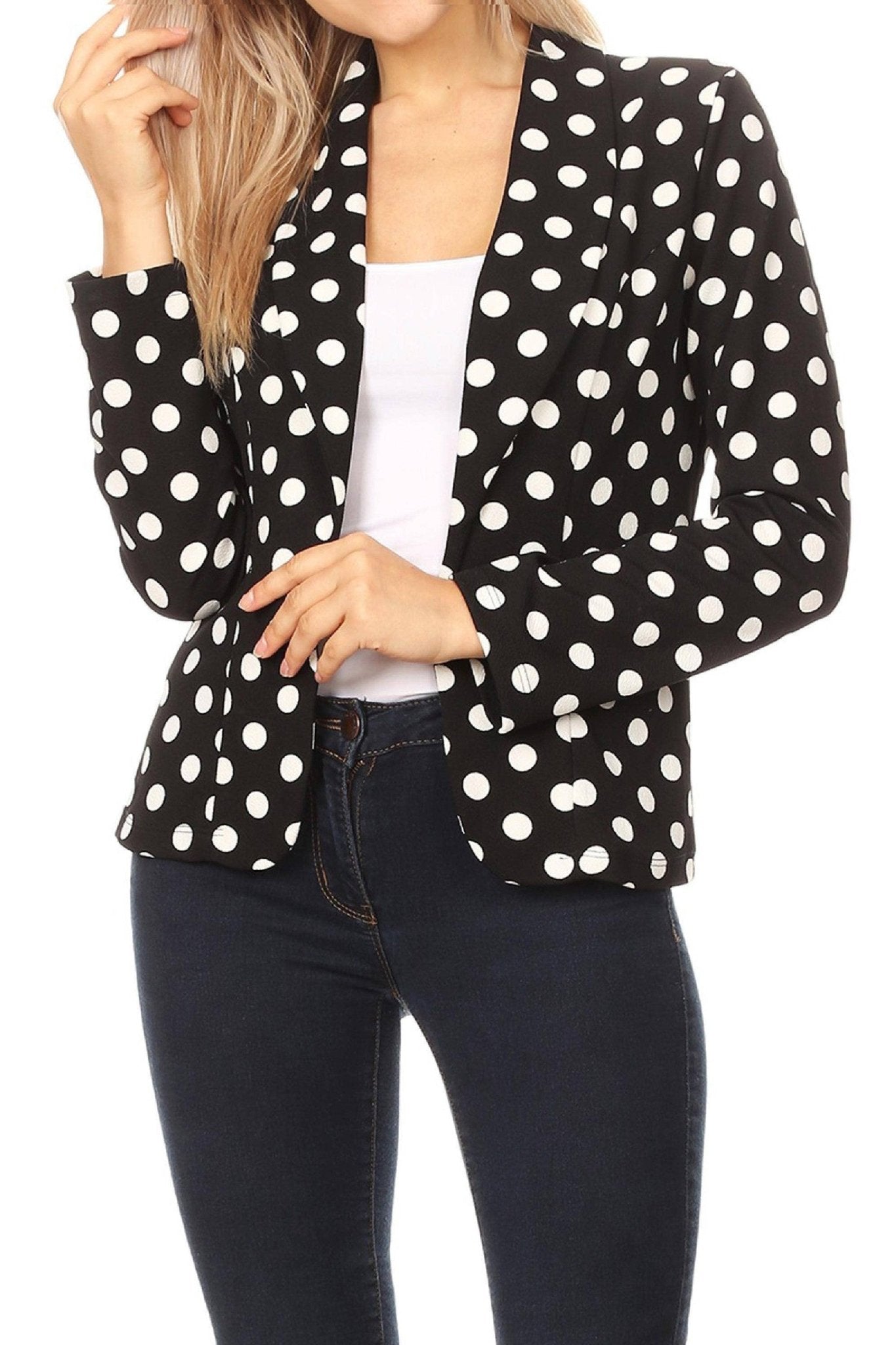 Women's Polka Dot Printed Lightweight Blazer Jacket - Sheer Sheek Modest Boutique